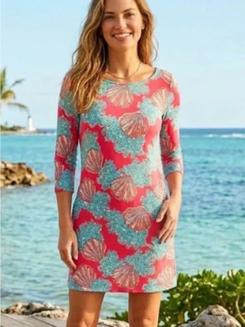 Lilly Pulitzer Topanga Tunic Dress Coralina Resort 2013 Size S Seashells Coral